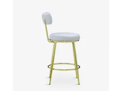 Taburete de bar y cocina de terciopelo con respaldo y patas doradas Kraven - Gris