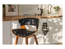 Taburete de cocina de diseño negro con madera oscura 65 cm SYRAH