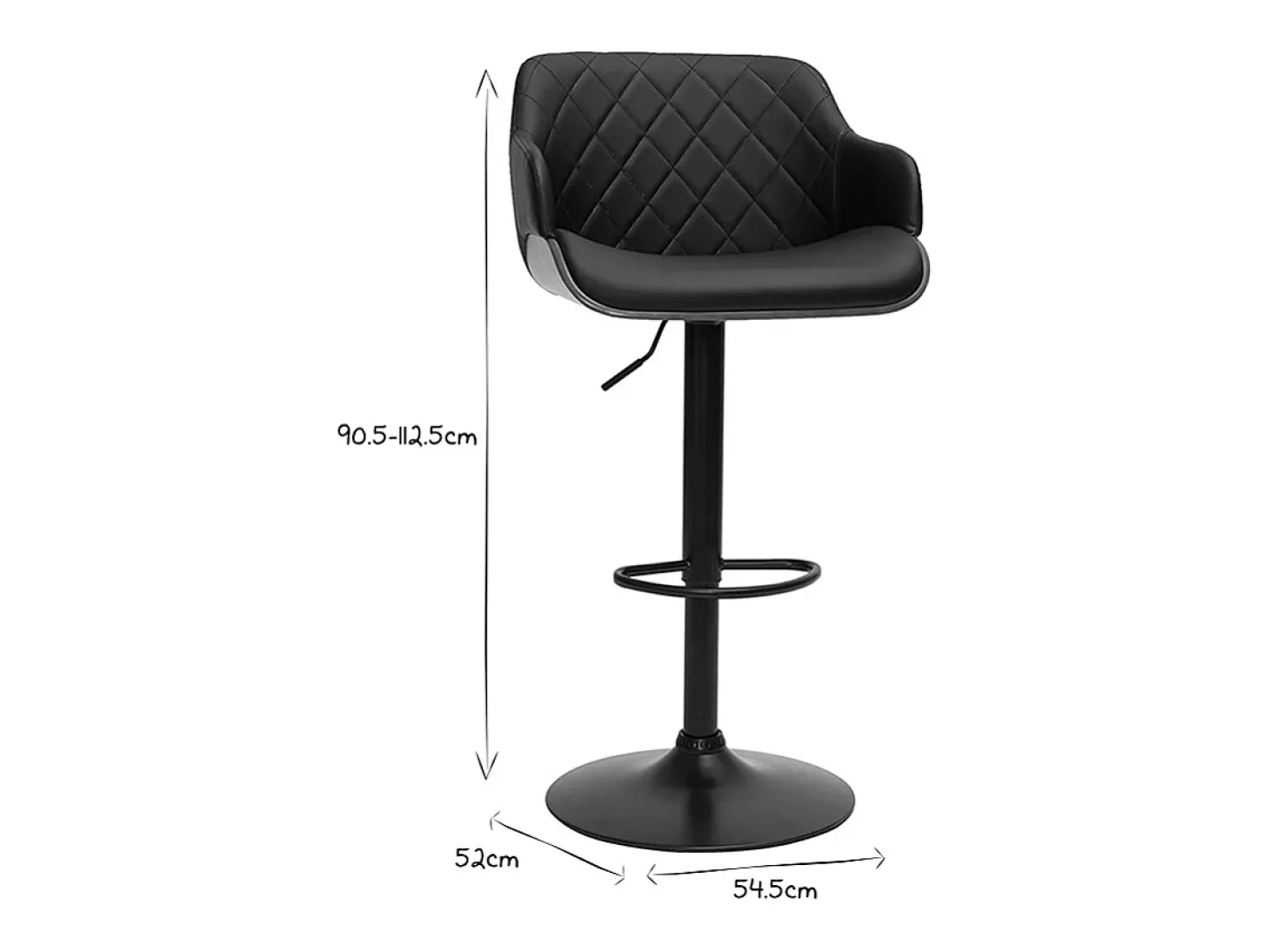 Taburete de cocina de diseño regulable negro con madera oscura LUCIEN