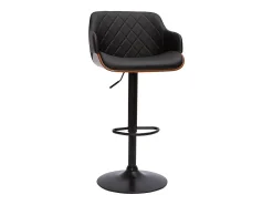 Taburete de cocina de diseño regulable negro con madera oscura LUCIEN