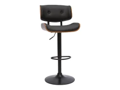 Taburete de cocina de diseño regulable negro con madera oscura BASILE