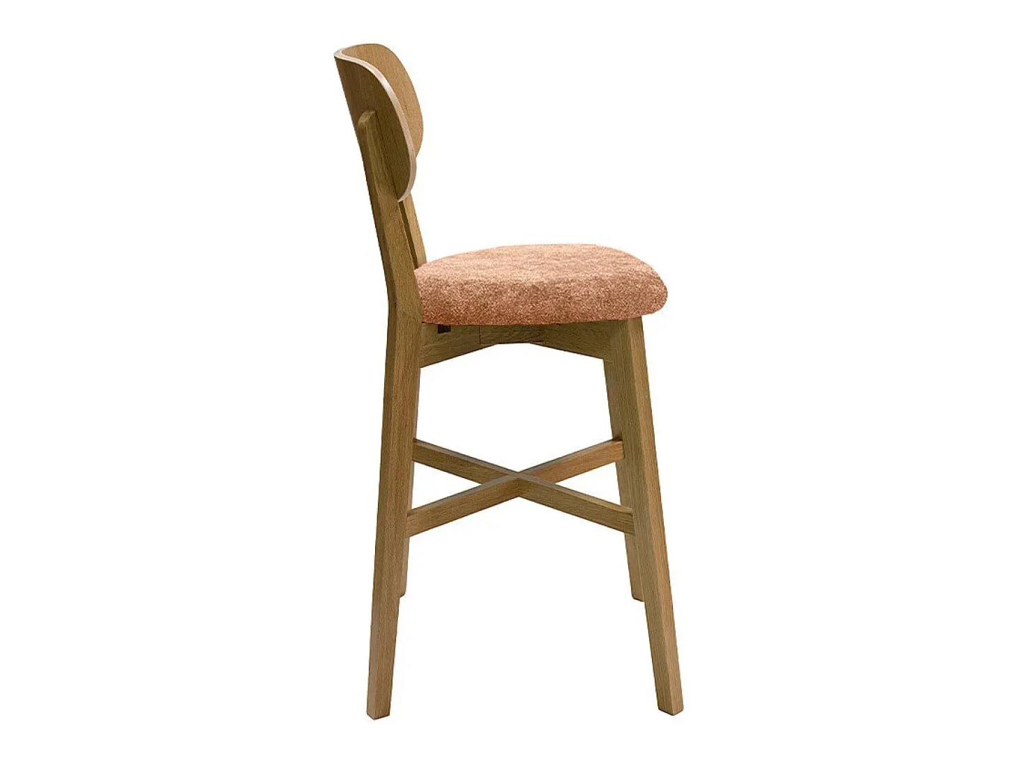 Taburete de cocina de madera de roble claro y tela efecto aterciopelado terracota 65 cm LUCIA
