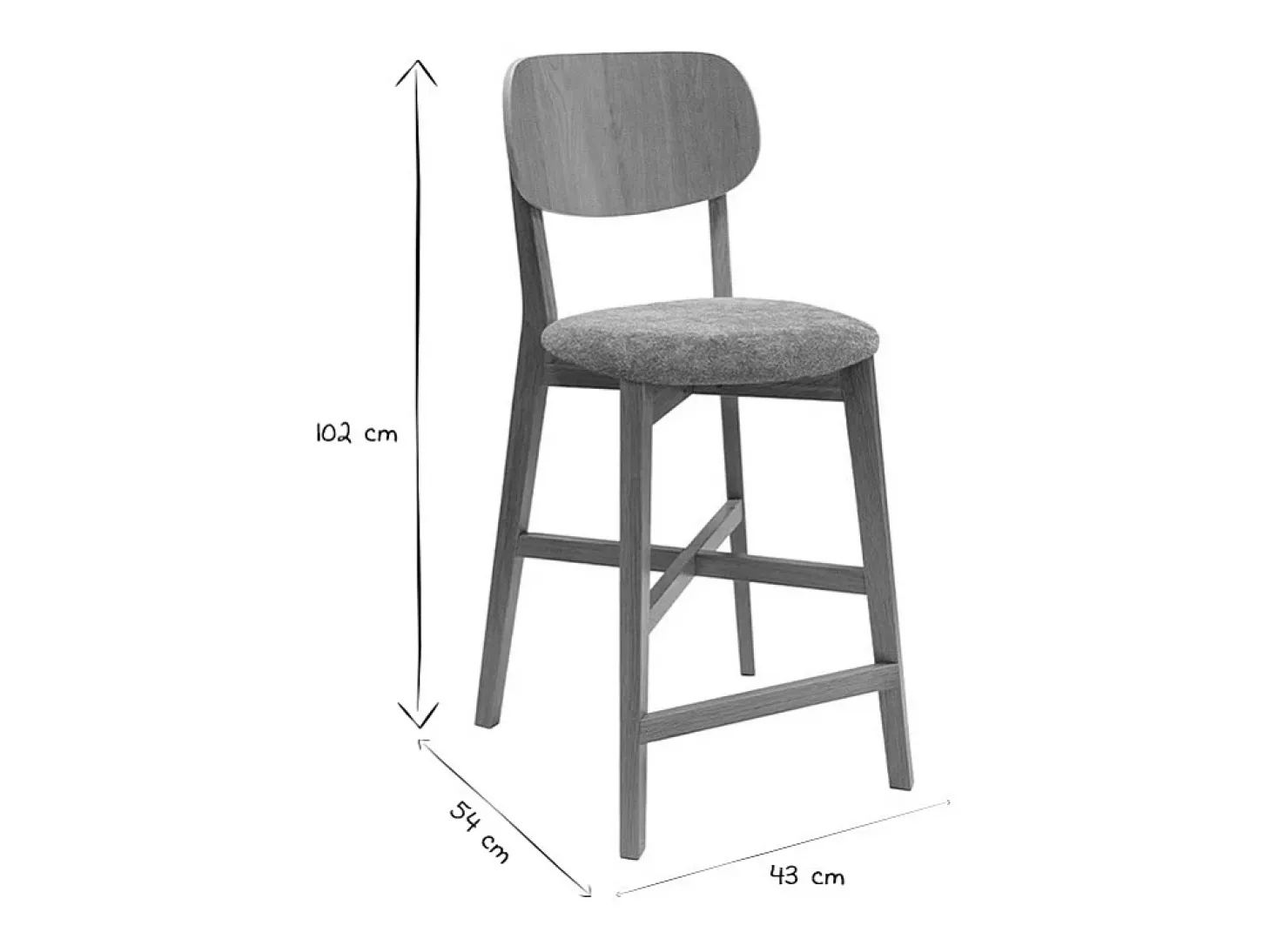 Taburete de cocina de madera de roble claro y tela efecto aterciopelado terracota 65 cm LUCIA