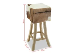 Taburete de cocina de piel de cabra y madera de teca maciza