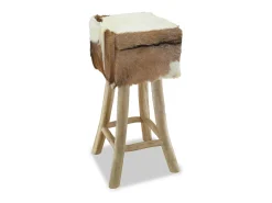 Taburete de cocina de piel de cabra y madera de teca maciza