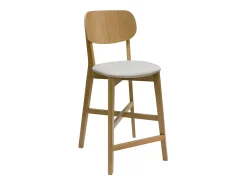 Taburete de cocina de roble macizo y tela beige 65 cm LUCIA
