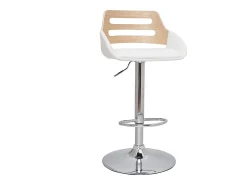 Taburete de cocina regulable de diseño blanco y roble PERNIK