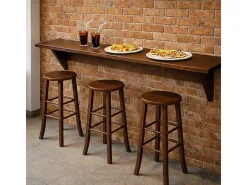 Taburete de madera con asiento redondo h67 pies de sable en nogal oscuro