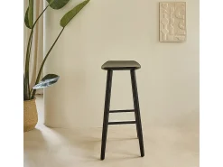 Taburete de madera de teca maciza negro de 75 cm