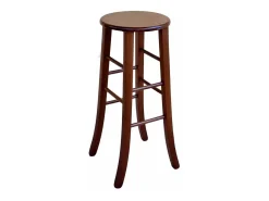 Taburete de madera maciza de nogal oscuro h 80 con asiento redondo y patas de sable