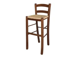 Taburete de madera Snek con asiento de paja h 67 cm en nogal oscuro