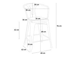 taburete de metal y madera con respaldo de diseño industrial estilo steel wood back - Marrón