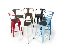 taburete de metal y madera con respaldo de diseño industrial estilo steel wood back - Marrón