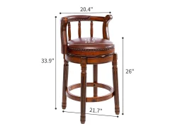 Taburete giratorio de bar - Asiento de cuero marrón - Color nogal 54,8 x 54,8 x 66 cm