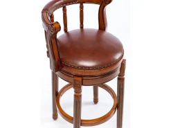 Taburete giratorio de bar - Asiento de cuero marrón - Madera - Color nogal