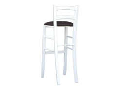 Taburete h80cm en madera lacada en blanco con respaldo y asiento en ecopiel marrón