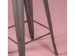Taburete industrial en acero envejecido con respaldo bajo y asiento de madera - Bistro - Antique