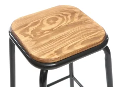 Taburete industrial negro y madera oscura 65 cm lote de 2 MEMPHIS