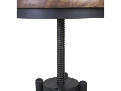 Taburete industrial redondo regulable en altura hierro negro y madera de mango marrón Kouba