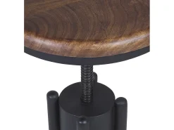 Taburete industrial redondo regulable en altura hierro negro y madera de mango marrón Kouba