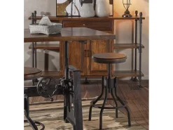 Taburete industrial redondo regulable en altura hierro negro y madera de mango marrón Kouba