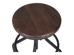 Taburete industrial redondo regulable en altura hierro negro y madera de mango marrón Kouba