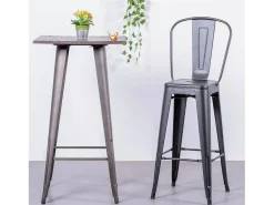 Taburete metálico en acero lacado con respaldo alto (76cm) - Bistro - Negro
