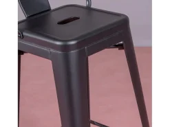 Taburete metálico en acero lacado con respaldo alto (76cm) - Bistro - Negro