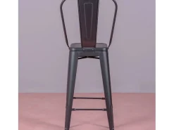 Taburete metálico en acero lacado con respaldo alto (76cm) - Bistro - Negro