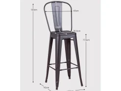 Taburete metálico en acero lacado con respaldo alto (76cm) - Bistro - Negro