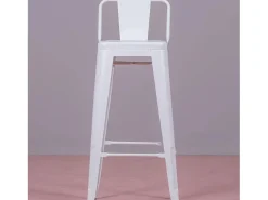 Taburete metálico industrial con respaldo bajo (76cm) - Bistro - Blanco