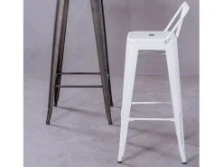 Taburete metálico industrial con respaldo bajo (76cm) - Bistro - Blanco