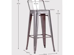 Taburete metálico industrial con respaldo bajo (76cm) - Bistro - Blanco