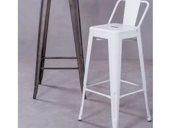 Taburete metálico industrial con respaldo bajo (76cm) - Bistro - Blanco