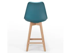 Taburete nórdico con cojín polipiel azul pato y patas de haya clara Tula 67 cm