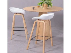 Taburete nórdico con patas de madera de haya (63cm) - Daxer - Blanco