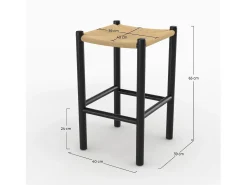 Taburete para isla central 65 cm de teca negra y ratán - Kaïa