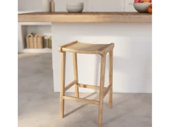 Taburete para isla central de 65 cm en teca y caña - Omaha