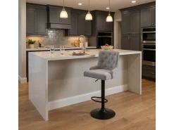 Taburete regulable de barra cocina de tela moderno Scranton - Gris claro