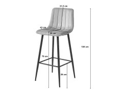 Taburete Valora POZZA de terciopelo gris oscuro con patas negras para cocina (x2)