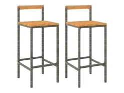 Taburetes altos 2 uds madera de acacia y ratán sintético gris