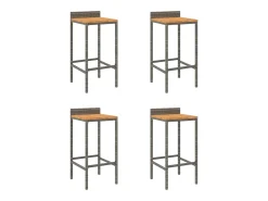 Taburetes altos 4 uds madera de acacia y ratán sintético gris