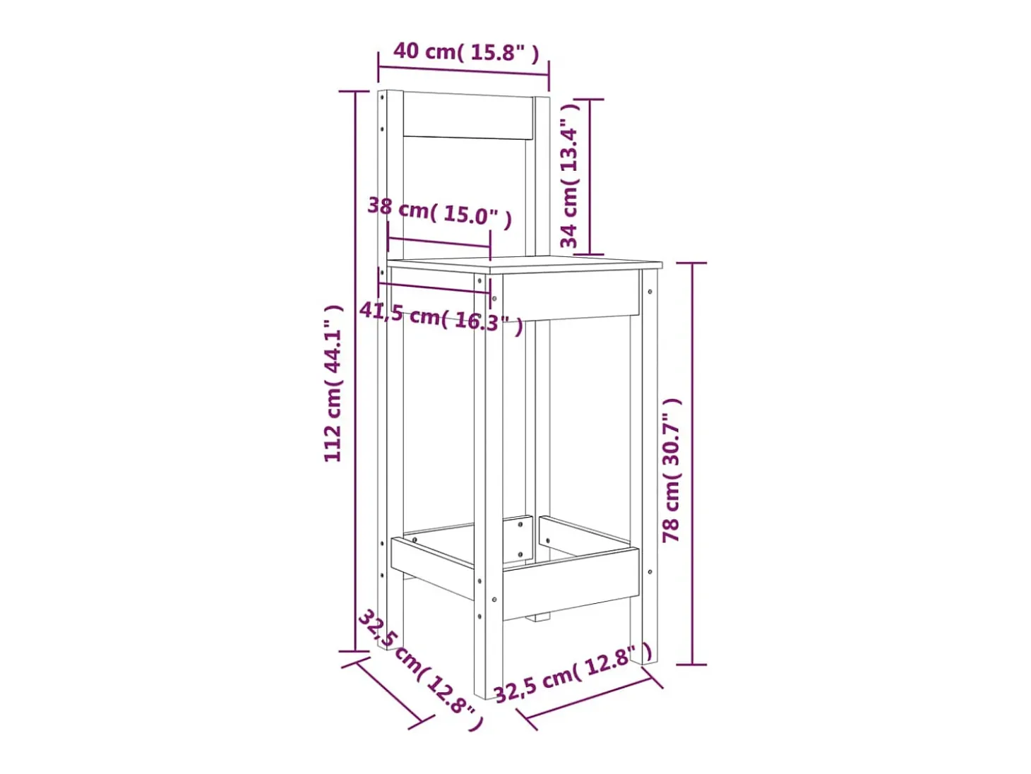 Taburetes altos 2 uds madera maciza de pino 40x41,5x112 cm