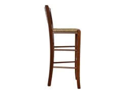 Taburetes altos de bar Verona en madera de nogal oscuro h 73 con asiento de paja x 2