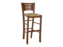 Taburetes altos de bar Verona en madera de nogal oscuro h 73 con asiento de paja x 2