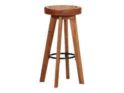 Taburetes de bar 2 piezas de cuero genuino y madera maciza de acacia