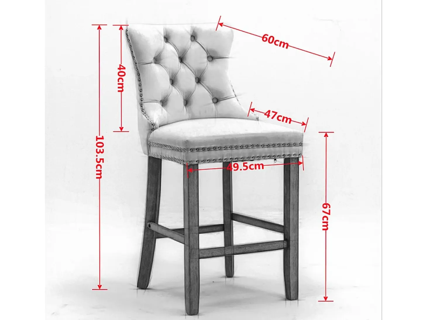 Taburetes de bar acolchados, juego de 2 Con remaches decorativos y patas de madera Adornos cromados con remaches Tapizado de terciopelo, naranja