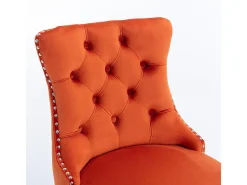 Taburetes de bar acolchados, juego de 2 Con remaches decorativos y patas de madera Adornos cromados con remaches Tapizado de terciopelo, naranja