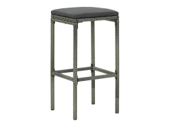 Taburetes de bar con cojines, juego de 3, gris, resina trenzada