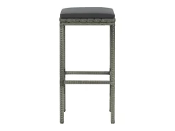 Taburetes de bar con cojines, juego de 3, gris, resina trenzada